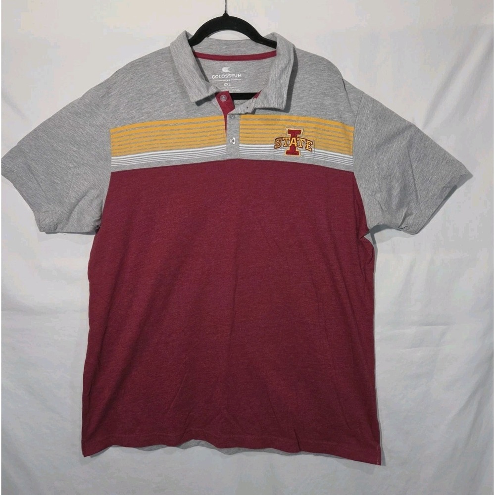 Colosseum Iowa State Cyclones Polo Men XXL NCAA Striped Colorblock Cardinal Gold